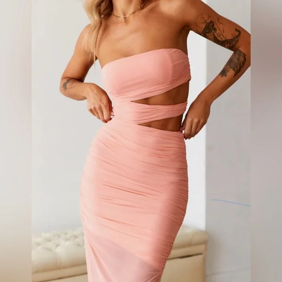 HELLO MOLLY STYLE POINTS MIDI DRESS PINK sz small - Picture 2 of 11